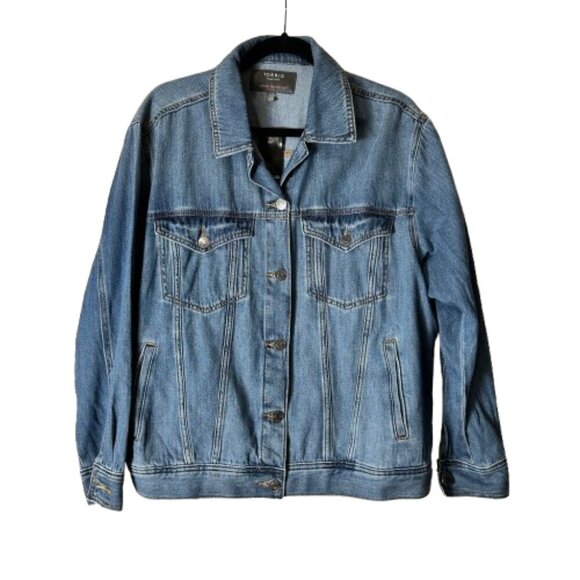 NEW NWT Torrid Julliard Denim Relaxed FIt Trucker Jacket Size 12 / Large - Picture 1 of 9
